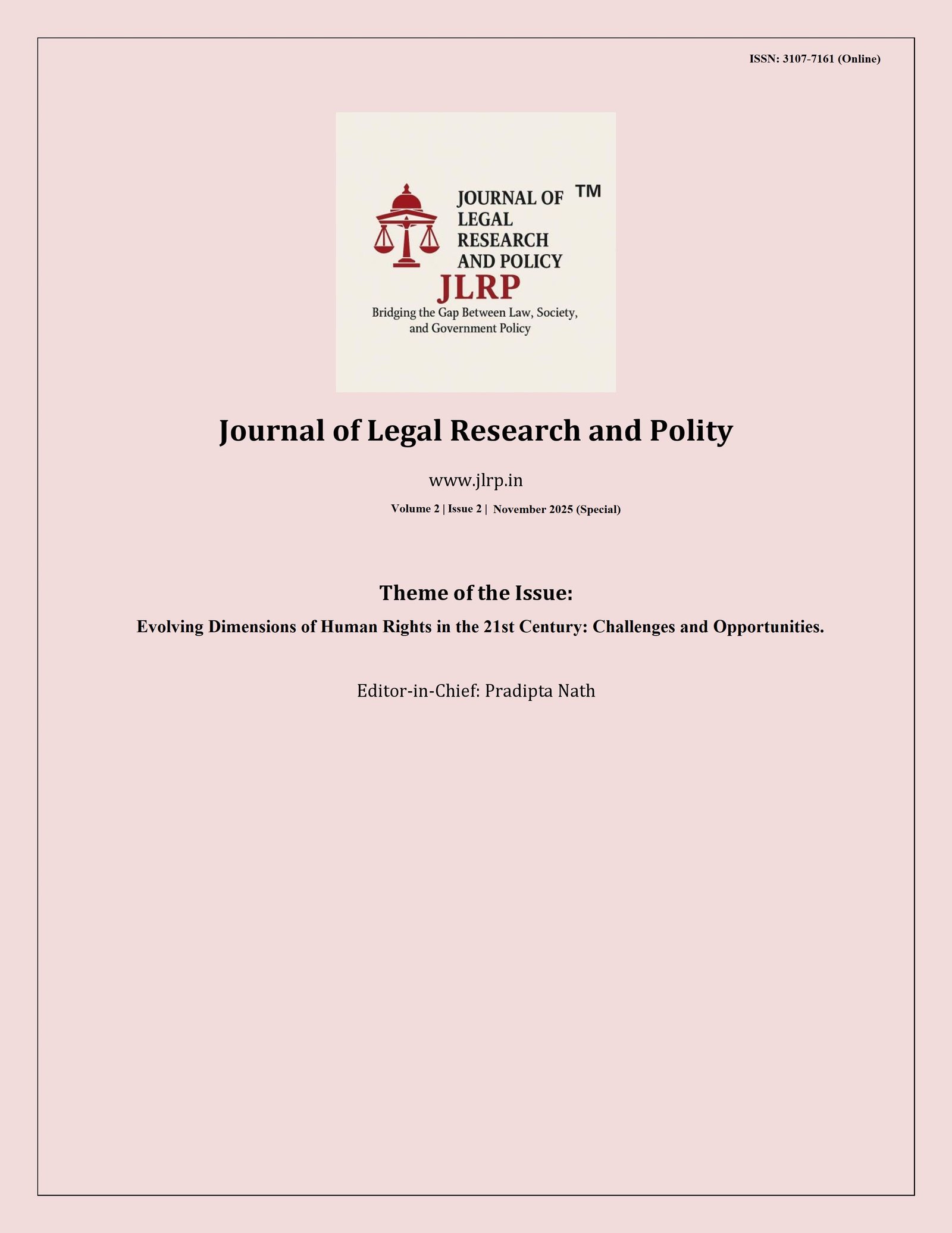Vol. 2, Iss. 2, Nov' 25 (Special) Cover Page